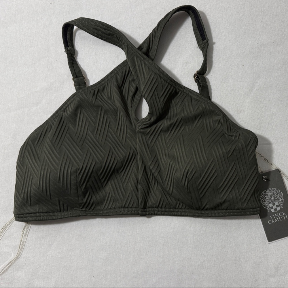 Vince Camino Olive Green Textured Sports Bra Size Small Crisscross